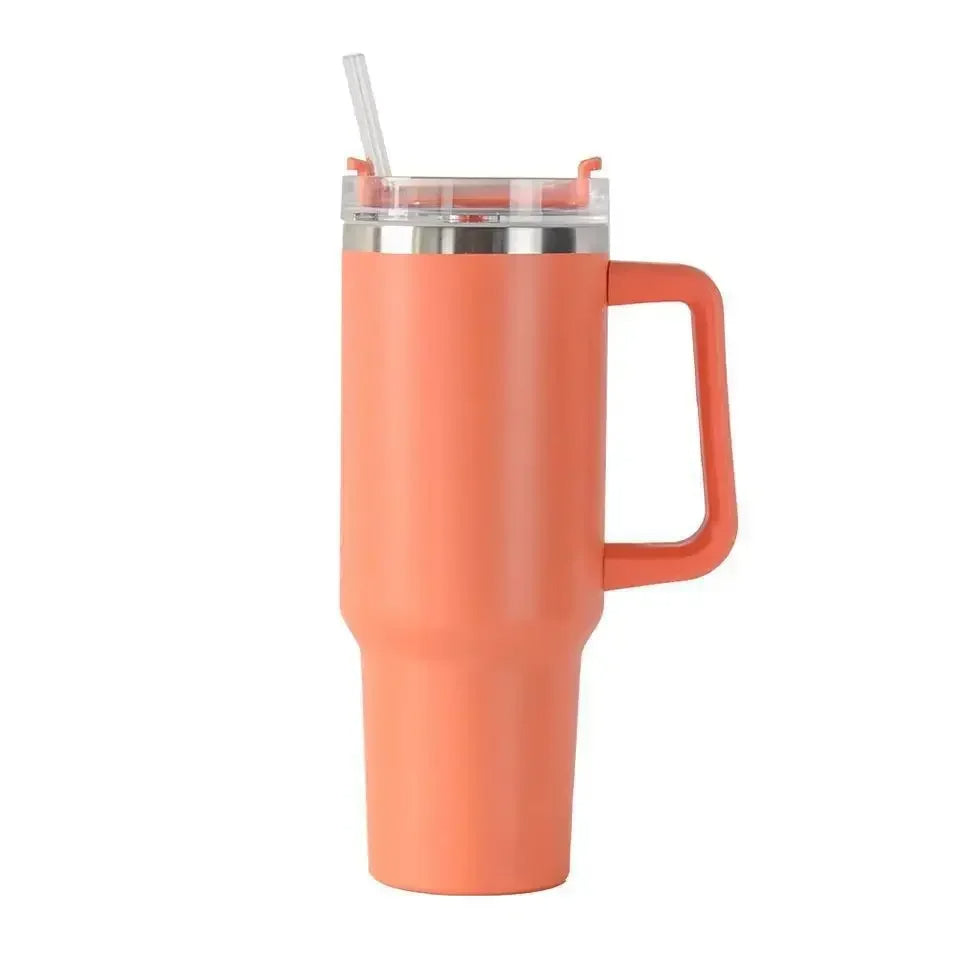 Large 40oz Stainless Steel Travel Mug with Handle & Straw – Hot & Cold Tumbler