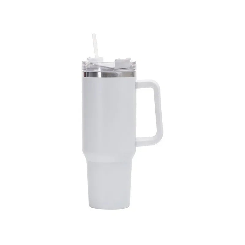 Large 40oz Stainless Steel Travel Mug with Handle & Straw – Hot & Cold Tumbler