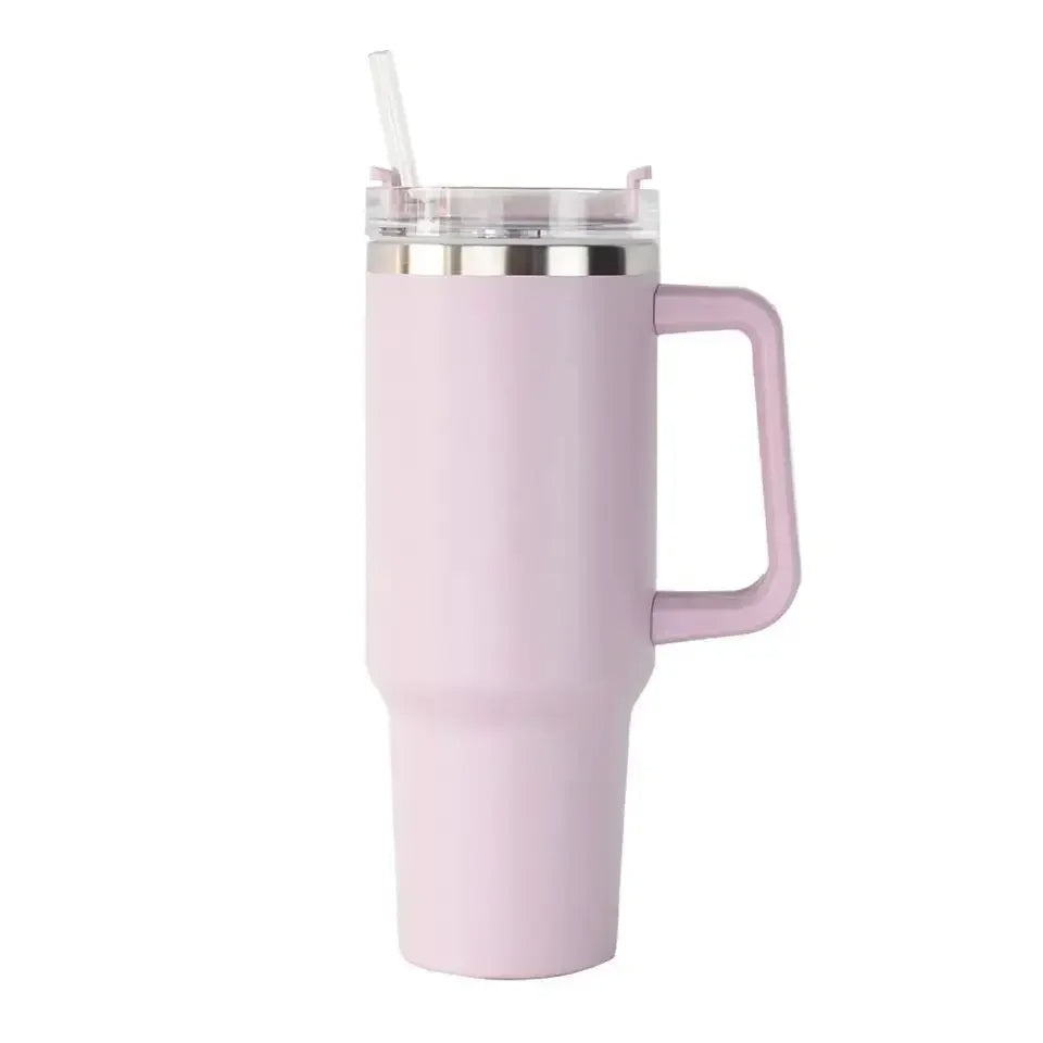 Large 40oz Stainless Steel Travel Mug with Handle & Straw – Hot & Cold Tumbler