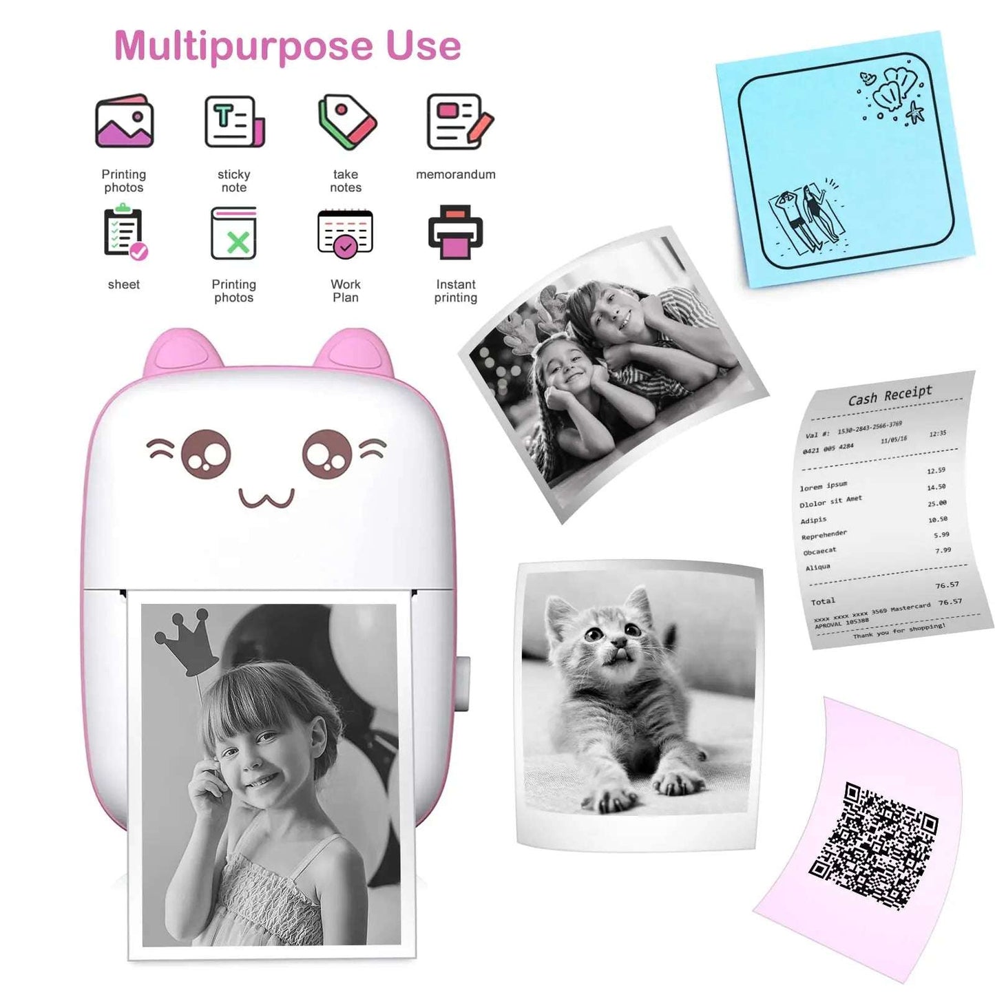 Mini Cat-Shaped Wireless Thermal Printer – Portable Photo & Label Printer