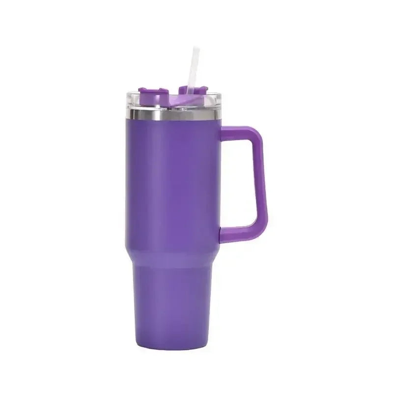 Large 40oz Stainless Steel Travel Mug with Handle & Straw – Hot & Cold Tumbler