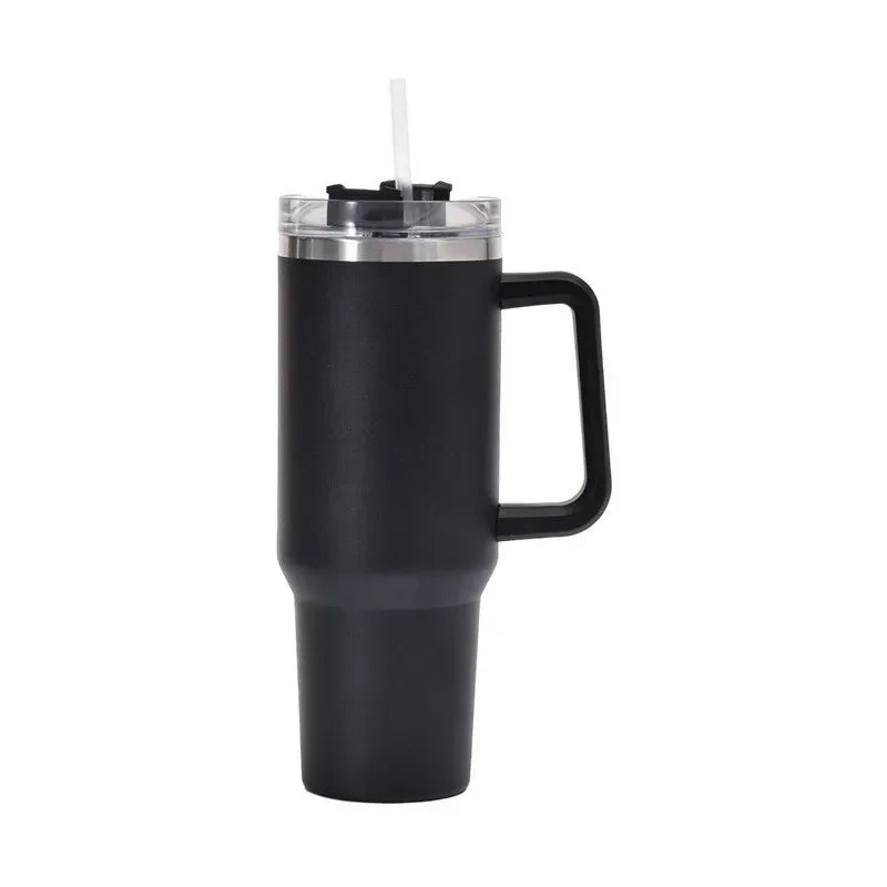 Large 40oz Stainless Steel Travel Mug with Handle & Straw – Hot & Cold Tumbler