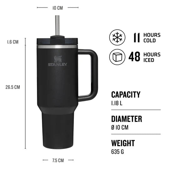 Large 40oz Stainless Steel Travel Mug with Handle & Straw – Hot & Cold Tumbler