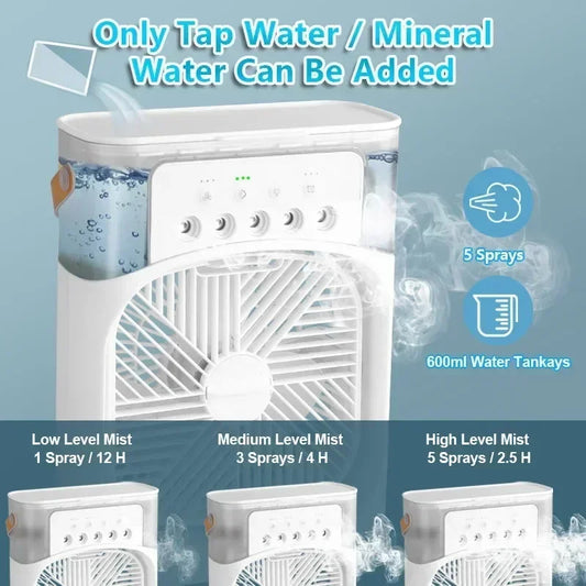 3-in-1 Portable Air Cooler & Humidifier with LED Light