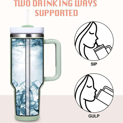 Large 40oz Stainless Steel Travel Mug with Handle & Straw – Hot & Cold Tumbler